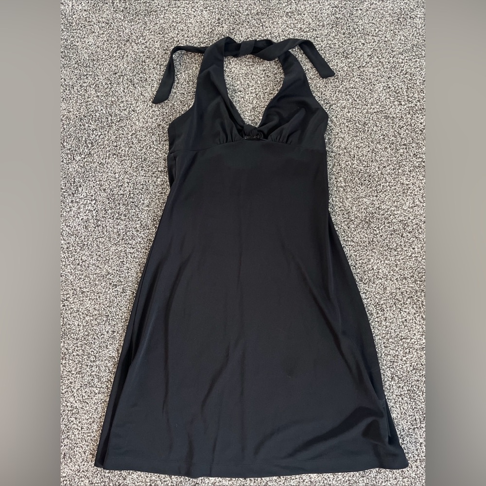 Express Halter Neck Mini Dress Tie Knot Detail Size 5/6 Black Party Dance Formal
